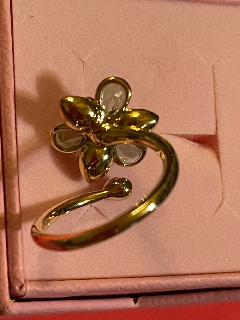 Swarovski Gold Tone Crystal Flower Wrap Ring Pink Green w/ Original Box - Picture 3 of 11